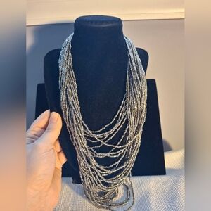 Vintage Multi-Strand Beaded Necklace - Silver